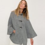 Plus Size Womens Merino Poncho, Woolen Poncho with Hoodie, Knitted Gray Warm Poncho DROP - Image 5