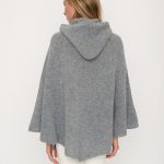 Plus Size Womens Merino Poncho, Woolen Poncho with Hoodie, Knitted Gray Warm Poncho DROP - Image 6