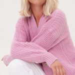 Vintage Merinowolle Pullover, Kaschmirwolle Frauen gestrickte Pullover mit Knöpfen ROSSO / Hellrosa - Image 3