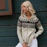 Knitted Wool Jumper, Hooded Jacket with Zip, Organic Wool Sweater for Women SKY
