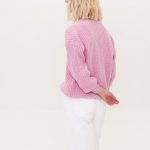 Vintage Merinowolle Pullover, Kaschmirwolle Frauen gestrickte Pullover mit Knöpfen ROSSO / Hellrosa - Image 2