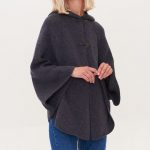 Plus Size Womens Merino Poncho, Woolen Poncho with Hoodie, Knitted Gray Warm Poncho DROP - Image 4