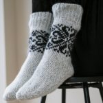 Hygge Wool Socks, Knitted Boots Socks, Woolen Scandinavian Socks with Ornaments