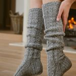 White natural wool socks, Womens high knee socks, Vintage woolen long socks - Image 8