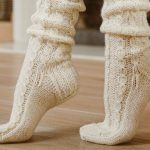 White natural wool socks, Womens high knee socks, Vintage woolen long socks - Image 4