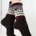 Vintage Black Boots Socks, Scandinavian Hygge Hand Knitted Wool Socks, Unisex Woolen Socks - Image 5