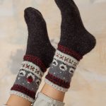 Vintage Black Boots Socks, Scandinavian Hygge Hand Knitted Wool Socks, Unisex Woolen Socks - Image 7
