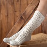 Hand Knitted Wool Women's Socks, Cosy Vintage Woolen Socks, Gift for Mother, Knit Wool White Socks - Image 3