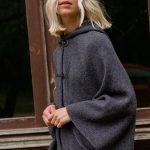 Plus Size Womens Merino Poncho, Woolen Poncho with Hoodie, Knitted Gray Warm Poncho DROP - Image 2