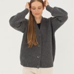 Pink Vintage Merino and Cashmere Wool Sweater, Women's Knitted Jumper with Buttons ROSSO / peony - Image 10