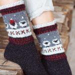 Vintage Black Boots Socks, Scandinavian Hygge Hand Knitted Wool Socks, Unisex Woolen Socks