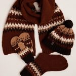 Natural Wool Cap Scarf Set, Icelandic Scarf knit Set Gift, Winter crochet cap, Warm brown men cap scarf