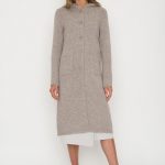 Super Long White Women's Cardigan Sweater With Hoodie, Button Closure and Pockets Infront NIDA - Image 2