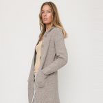 Super Long White Women's Cardigan Sweater With Hoodie, Button Closure and Pockets Infront NIDA