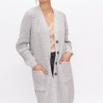 Long Merino Cardigan, Womens Cashmere Classic Soft Cardigan, Buttoned Knit Sweater IDAHO / silver - Image 2
