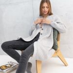 Long Merino Cardigan, Womens Cashmere Classic Soft Cardigan, Buttoned Knit Sweater IDAHO / silver - Image 5