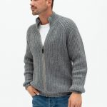 Hand Knit Merino Wool Sweater, Warm Merino Wool Jumper, Men's Sweater with Zip, Minimalist Gray Cardigan for Men HILLA / natural grey - Image 4