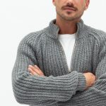 Minimalist Merino Wool Jumper, Knitted Zipped Sweater, Gray Sweater for Men, Warm Merino Jumper HILLA - Image 2