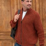 Black Merino Wool Men's Sporty Look Sweater, Natural Merino Wool Sweater, Soft Natural Wool Cardigan, Knitted Jumper with Zip HILLA / black - Image 8