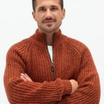 Terracotta Merino Wool Men's Zipped Sweater: Hand-Knitted Scandinavian Style Hand Knit Merino Wool Sweater, Warm Merino Wool Jumper HILLA - Image 2