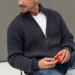 Terracotta Merino Wool Men's Zipped Sweater: Hand-Knitted Scandinavian Style Hand Knit Merino Wool Sweater, Warm Merino Wool Jumper HILLA - Image 4