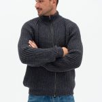 Black Merino Wool Men's Sporty Look Sweater, Natural Merino Wool Sweater, Soft Natural Wool Cardigan, Knitted Jumper with Zip HILLA / black - Image 5