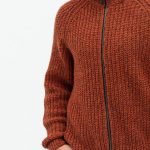 Terracotta Merino Wool Men's Zipped Sweater: Hand-Knitted Scandinavian Style Hand Knit Merino Wool Sweater, Warm Merino Wool Jumper HILLA - Image 3