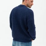 Mens Merino Wool Crew Neck Sweater, Knitted Woolen Pullover Top for Him, Hand Knit Soft Merino Sweater TORO / dark blue - Image 3