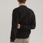 Black Merino Wool Men's Sporty Look Sweater, Natural Merino Wool Sweater, Soft Natural Wool Cardigan, Knitted Jumper with Zip HILLA / black - Image 4