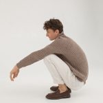 Merino wool men turtleneck, Natural woolen men's pullover sweater, Men's wool pullover, Hand knit wool high neck sweater for man LAND - Image 5