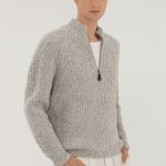 Simple merino wool men pullover, Knitted stylish woolen jumper with zip, Soft wool elegant man sweater, Hand knit cosy pullover ROCK - Image 9