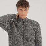 Hand Knit Merino Wool Sweater, Warm Merino Wool Jumper, Men's Sweater with Zip, Minimalist Gray Cardigan for Men HILLA / natural grey
