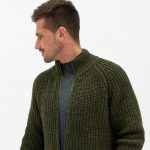 Warm Merino Wool Jumper, Men's Sweater with Zip, Minimalist Khaki Cardigan for Man HILLA / khaki