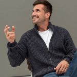 Hand Knit Merino Wool Sweater, Warm Merino Wool Jumper, Men's Sweater with Zip, Minimalist Gray Cardigan for Men HILLA / natural grey