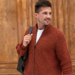 Terracotta Merino Wool Men's Zipped Sweater: Hand-Knitted Scandinavian Style Hand Knit Merino Wool Sweater, Warm Merino Wool Jumper HILLA