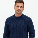 Mens Merino Wool Crew Neck Sweater, Knitted Woolen Pullover Top for Him, Hand Knit Soft Merino Sweater TORO / dark blue