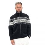 Handknitted Black Wool Sweater: Men's Scandinavian Zip-Up Top / HANS