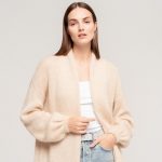 Puffy Sleeves Jacket, Mohair Wool Cardigan Sweater, Knitted minimalist oversize cardigan, Grey woolen women merino cardigan / SOFIA