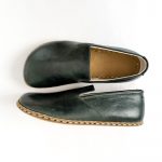 Mens Leather Barefoot Shoes: Grounding Moccasins, Wide Toe Box - Bottle Green
