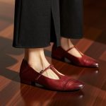 Retro Woman Mary Jane Shoes,Burgundy Mary Janes,Ballet Flats,T-bar Shoes,Mary Jane,Classic Style Shoes - Image 2