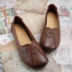 Handmade Brown Leather Flats for Women | Genuine Leather Slip On Comfort Shoes | Soft Sole Wide Fit Everyday Casual Walking Gift for Her