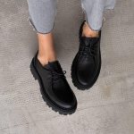 Black Leather Oxford Shoes Women | Lace Up Chunky Sole Shoes | Genuine Leather Derby Shoes