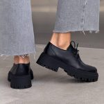 Black Leather Oxford Shoes Women | Lace Up Chunky Sole Shoes | Genuine Leather Derby Shoes - Image 3