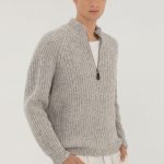 Chunky Knit Half Zip Sweater for Men | Wool Blend Pullover | Minimalist Winter Knit Jumper | Cozy Casual Knitwear Gift for Him / ROCK - Image 3