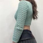Y2K Mint Green Knit Bolero – Vintage Style Cropped Cardigan with Buttons - Image 2
