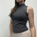 High Neck Metallic Top – Ribbed Sleeveless - Image 2