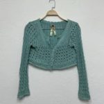 Y2K Mint Green Knit Bolero – Vintage Style Cropped Cardigan with Buttons - Image 3