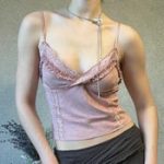 Vintage-Inspired Pink Velvet Lace Camisole Top – Y2K Coquette Romantic Lingerie Look - Image 4