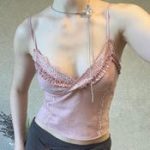 Vintage-Inspired Pink Velvet Lace Camisole Top – Y2K Coquette Romantic Lingerie Look - Image 3