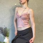 Vintage-Inspired Pink Velvet Lace Camisole Top – Y2K Coquette Romantic Lingerie Look